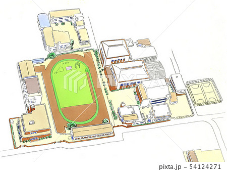 学校の俯瞰図のイラスト素材