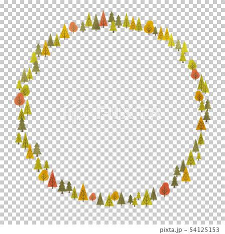 秋の森フレーム 丸型 水彩風のイラスト素材