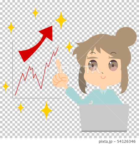 對業務成果的上升感到滿意的女人的插圖 54126346
