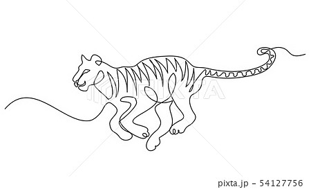 Continuous one line drawing. Tiger jumping symbol. 54127756