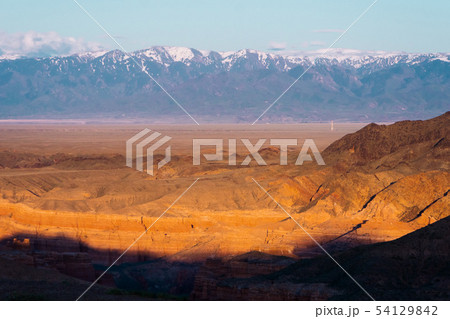 Panorama of a beautiful landscape with mountain ranges in Kazakhstan 54129842
