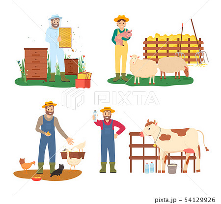 Farmers Working with Animals, Farming People Set Farmers Working with Animals, Farming People Set 54129926