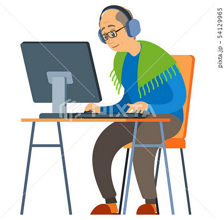 Older Man Using Computer, Senior and Pc Vectorのイラスト素材 [54129965] - PIXTA