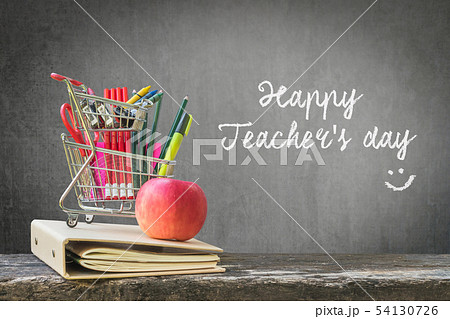 Happy teacher day concept announcement on board 54130726