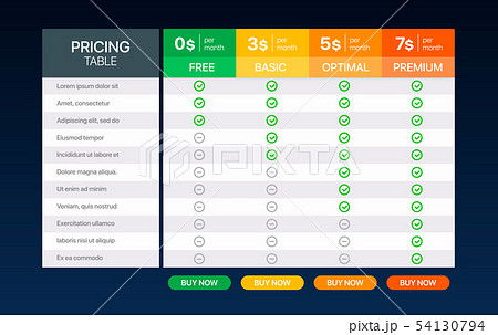 Tariffs plans and price banners. Choice prices plan banner template. Tariff comparison list. Vector Tariffs plans and price banners. Choice prices plan banner template. Tariff comparison list. Vector 54130794