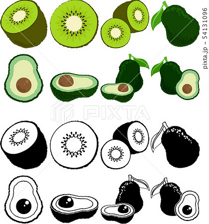 キウイとアボカドの可愛いアイコンのイラスト素材