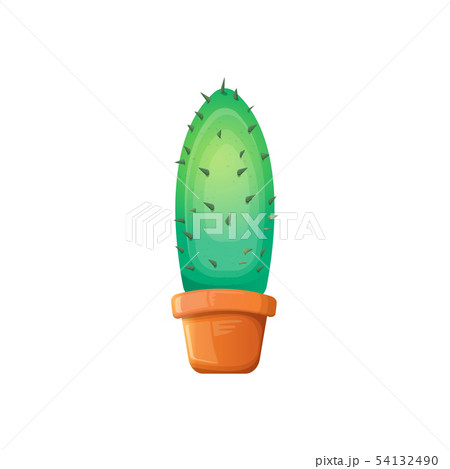 vector cartoon green cactus in pot isolated on white background. funny houseplant icon 54132490
