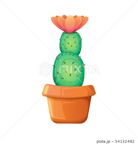 vector cartoon green cactus in pot isolated on white background. funny houseplant icon 54132492