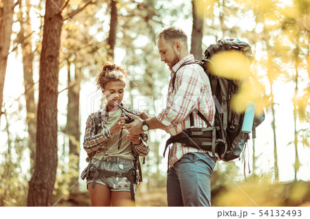 Pleasant young people using their walkie talkies 54132493