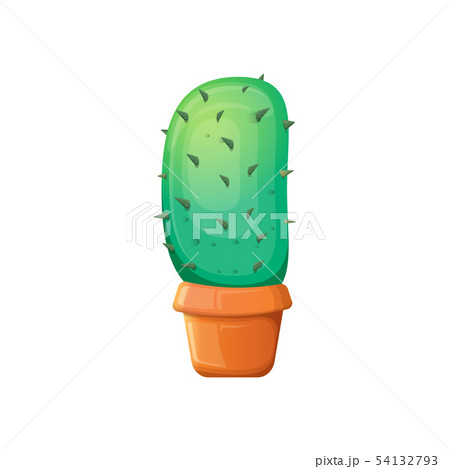vector cartoon green cactus in pot isolated on white background. funny houseplant icon 54132793