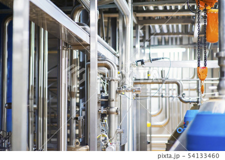 Stainless steel pipes in the factory. Construction 54133460
