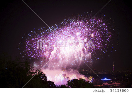 Salute in the night sky. Bright texture of festive Salute in the night sky. Bright texture of festive 54133600