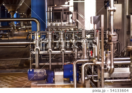Stainless steel pipes in the factory. Construction 54133604