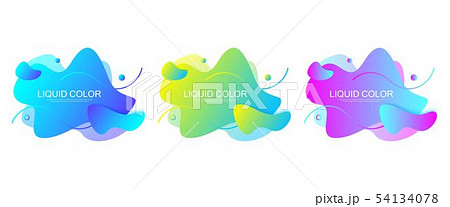 Set of modern graphic design elements in shape of fluid blobs with geometric lines. Gradient blue 54134078
