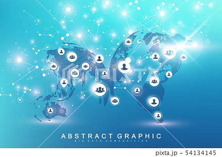 Global network connection. Social media network and marketing concept on World Map background 54134145