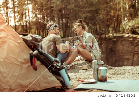 Delighted positive couple enjoying time in nature 54134151