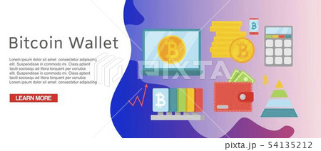 Bitcoin wallet secure worldwide payment vector web template. Money transfer flat illustration 54135212