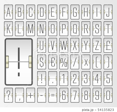 Narrow airport flip scoreboard alphabet font to display flight destination, arrival. Vector 54135823
