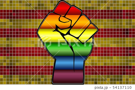 Shiny LGBT Protest Fist on a Catalonia Flag Shiny LGBT Protest Fist on a Catalonia Flag 54137110