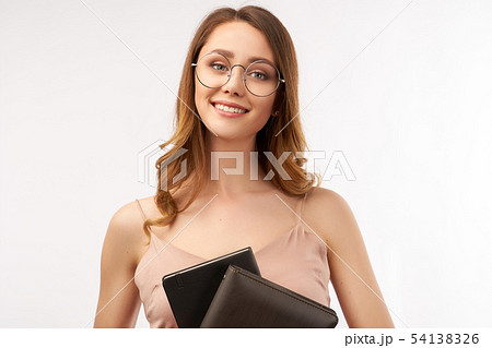 woman student smiles charmingly woman student smiles charmingly 54138326