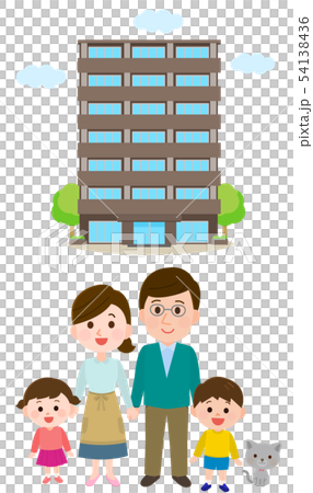 マンションの前で笑顔の家族 イラスト 54138436