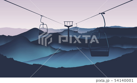 Cable car moving through high mountains 54140001