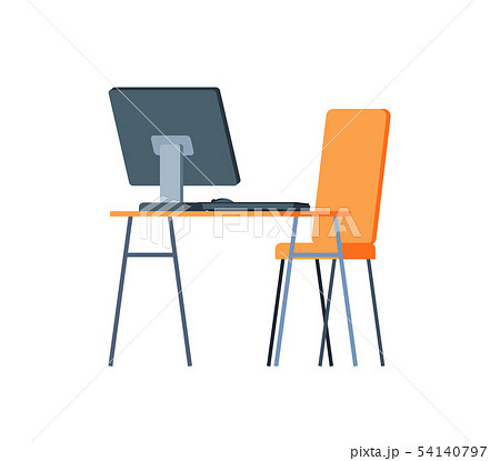Workplace in Office, Wooden Table with Computer 54140797