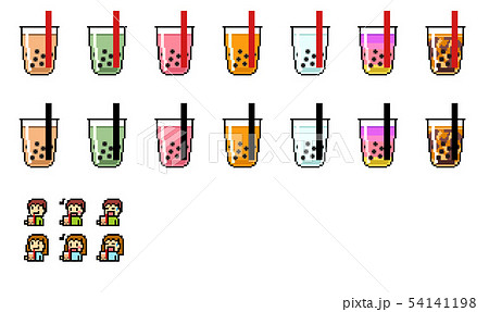 ドット絵 タピオカミルクティーのイラスト素材