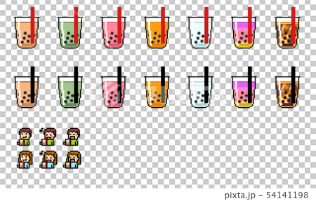 ドット絵 タピオカミルクティーのイラスト素材