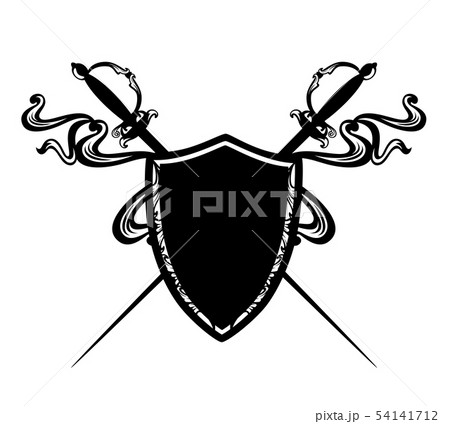 Crossed Epee Swords And Black Vector Shieldのイラスト素材