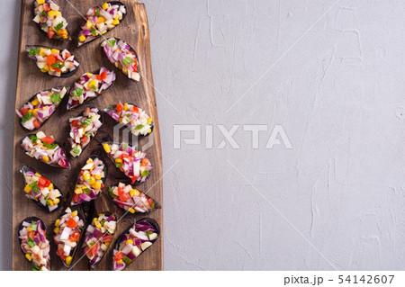 Traditional  Peruvian food background with mussels 54142607