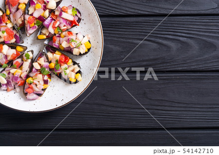Traditional  Peruvian food background with mussels 54142710