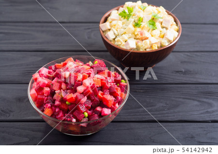 Traditional Russian salad olivier andvinaigrette Traditional Russian salad olivier andvinaigrette 54142942