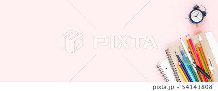 School stationary on pink background. 54143808