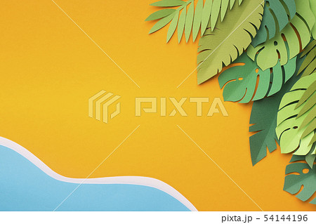Summer creative wallpaper with tropical resort near the water Summer creative wallpaper with tropical resort near the water 54144196