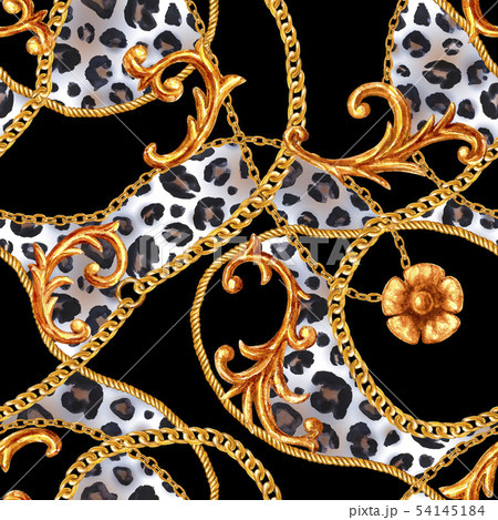 Golden baroque chain glamour leopard seamless Golden baroque chain glamour leopard seamless 54145184