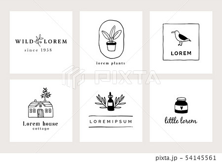 Set of hand drawn minimal logo templates. Food, drink and travel concept. Business branding identity Set of hand drawn minimal logo templates. Food, drink and travel concept. Business branding identity 54145561