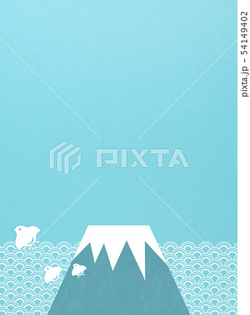 背景-和-和風-和柄-和紙-夏-水色-波-富士山-千鳥 54149402