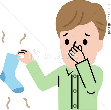 臭い靴下を手に持つ男性のイラスト素材