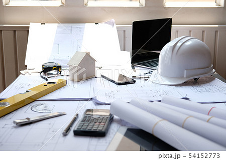 house blueprint of real estate project at architect engineer workplace. building & construction concept house blueprint of real estate project at architect engineer workplace. building & construction concept 54152773