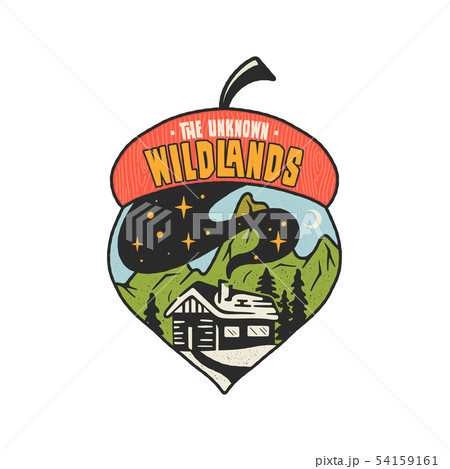 Camping badge acorn illustration design. Outdoor logo with quote - The unknown wildlands, for t 54159161