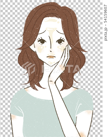 顔のテカリに悩む女性 54159607