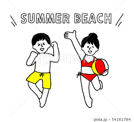 夏に海水浴にきた男女文字付（シンプル） 54161764