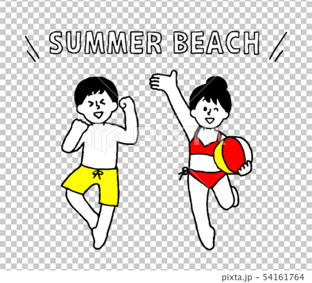 夏に海水浴にきた男女文字付（シンプル） 54161764