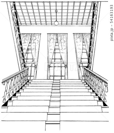 漫画風ペン画イラスト 明治大正風屋内のイラスト素材