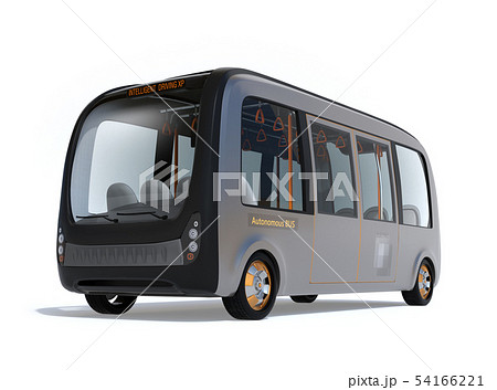 白バックに自動運転バスのイメージ。オリジナルデザイン 54166221