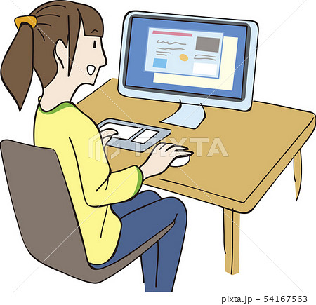 インターネットを見ている女性のイラスト素材