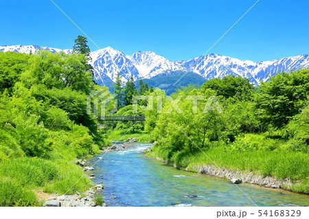 夏の大出公園・姫川と白馬三山 夏の大出公園・姫川と白馬三山 54168329