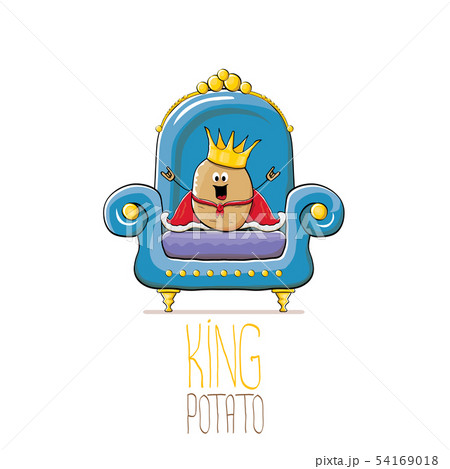 vector funny cartoon cute brown smiling king potato with golden royal crown and red mantle or cape 54169018