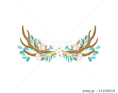 Feathers and cotton decorate the antler. Vector illustration on white background. 54169019
